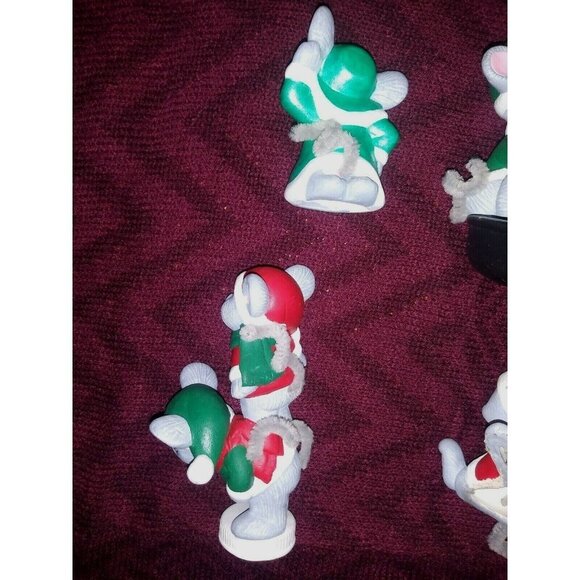 Set of 6 Mice Figurines Ceramic/Porcelain CUTE Holiday red green RARE Christmas - Picture 6 of 8
